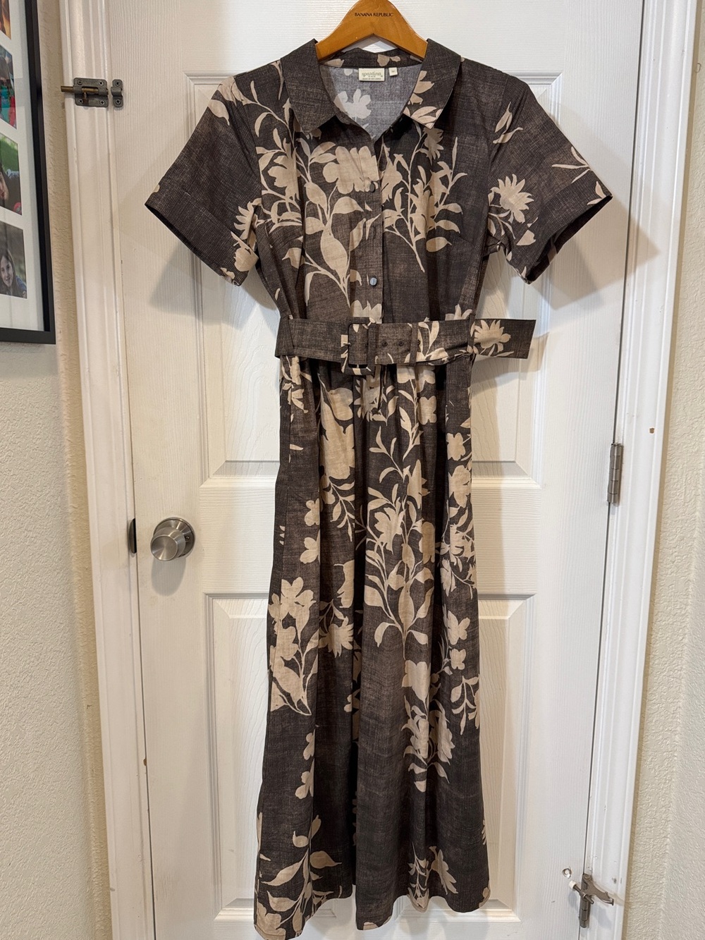 Spartina 449 Maryann Poplin Brown Floral Button-Front Shirtwaist Dress with Belt
